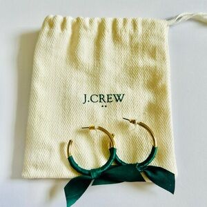 J. Crew Gold and Green Hoop Earrings with Polished Finish